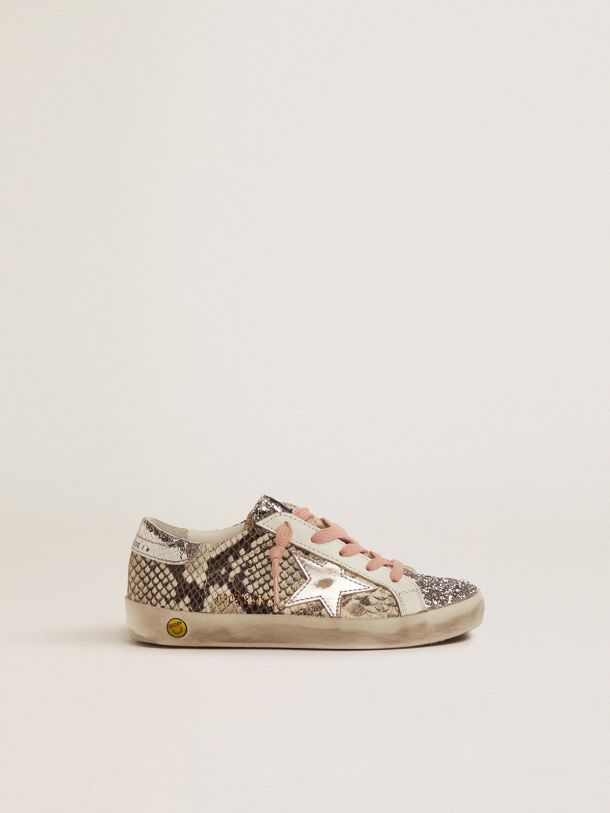 Golden Goose - Super-Star sneakers with snakeskin-effect leather upper and glittery tongue in 