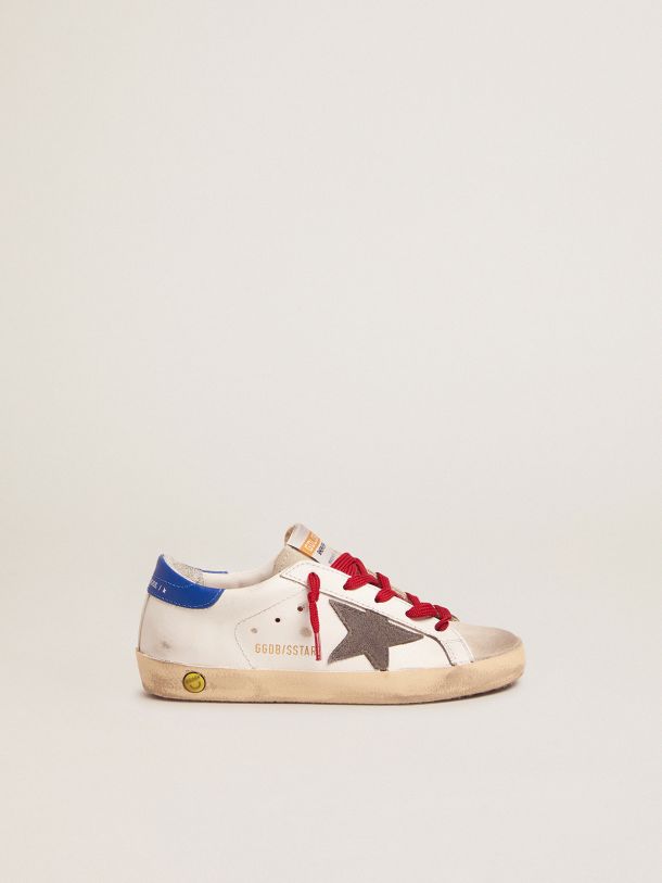 Young Super-Star sneakers with blue heel tab and red laces