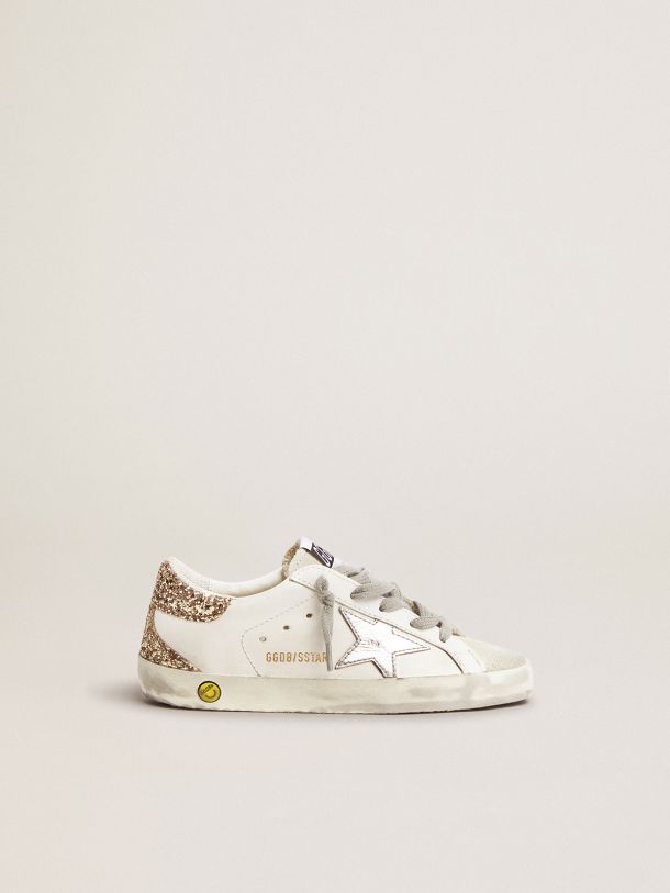 Super-Star sneakers with gold glitter heel tab and laminated silver star