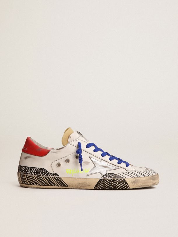 Golden Goose - Sneaker Super-Star LAB in pelle bianca e stampa effetto multifoxing in 
