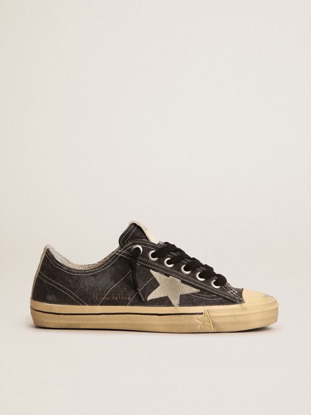 Golden Goose - V-Star LTD sneakers in black canvas with ice-gray suede star and heel tab in 