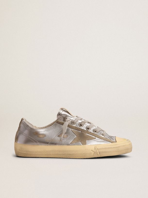 V-Star LTD sneakers in silver metallic leather with star in ice-gray suede