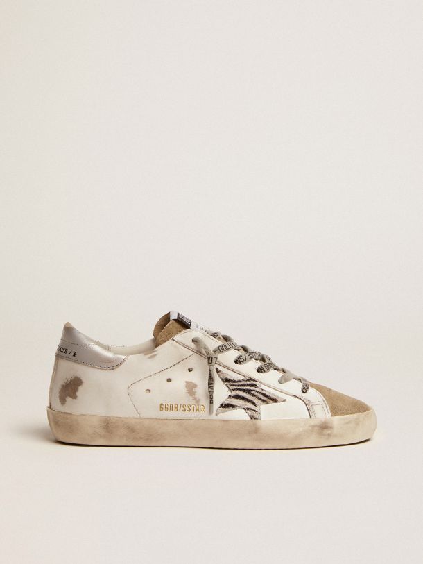 Golden Goose - Super-Star sneakers with silver laminated leather heel tab and zebra-print pony skin star in 