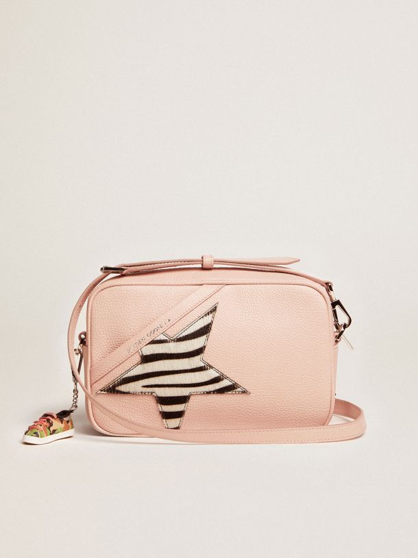 Women's Star Bag in pink leather with zebra print pony skin star