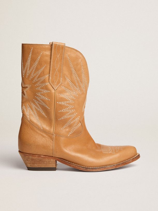 Golden Goose - Low Wish Star boots in tobacco-colored leather with inlay star in 