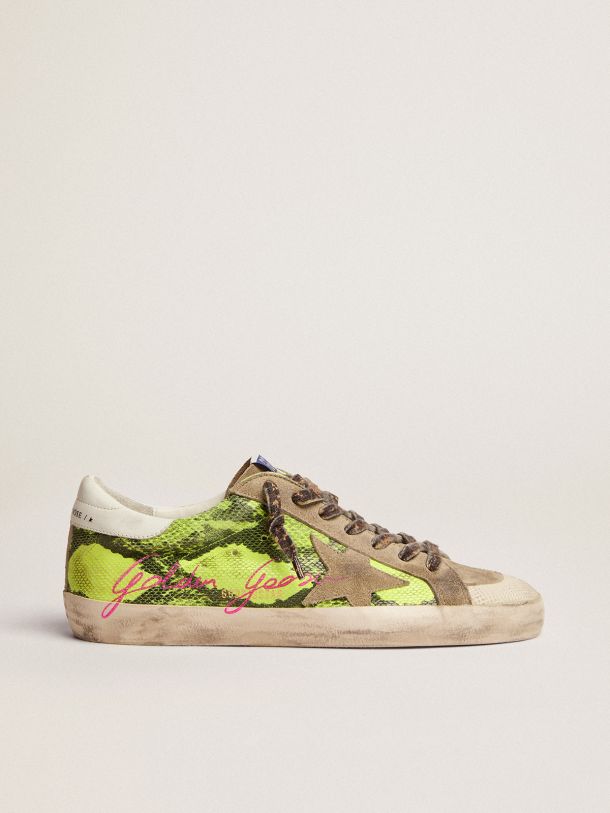 Golden Goose - Super-Star LTD sneakers in snake-print fluorescent yellow suede with dove gray suede inserts in 