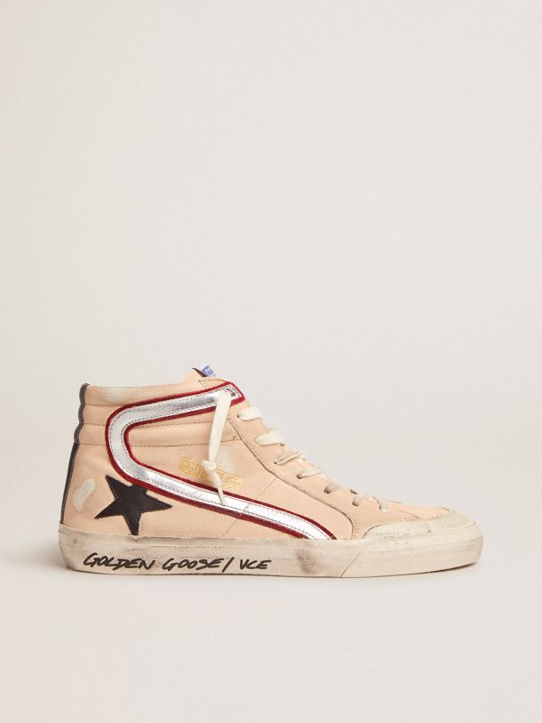 Golden Goose - Slide Penstar sneakers in pale salmon-colored nappa leather with black leather star and silver laminated leather flash in 