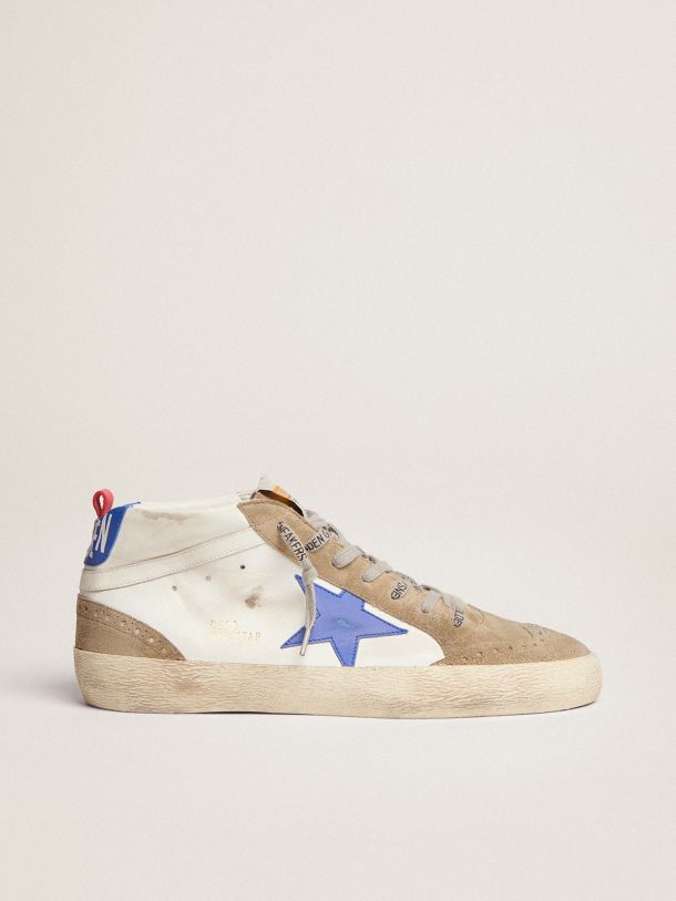 Mid Star sneakers in white leather with blue leather star and dove-gray ...