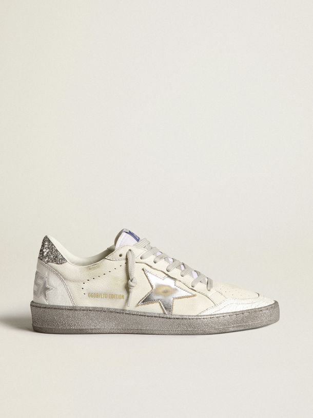 Golden Goose - Ball Star LTD sneakers with silver glitter heel tab and silver laminated leather star in 