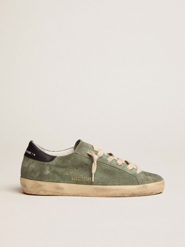 Golden Goose - Super-Star sneakers in military-green suede with perforated star and dark blue leather heel tab in 