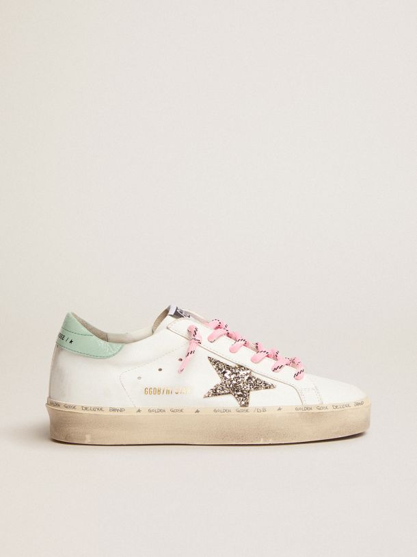Hi Star sneakers with platinum glitter star and aquagreen patent