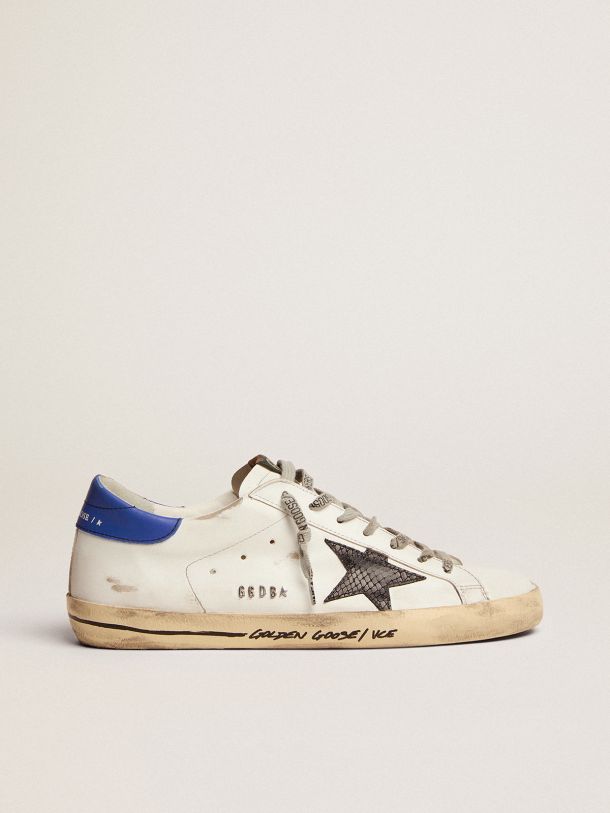 Golden Goose - Super-Star sneakers with black snake-print leather star and blue leather heel tab in 