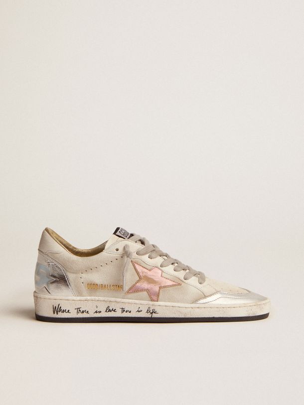 Golden Goose - Ball Star sneakers in white suede with multicolored metallic leather inserts in 