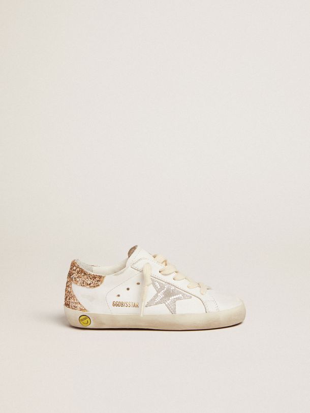 Golden Goose - Super-Star sneakers with snake-print silver metallic leather star and gold glitter heel tab in 