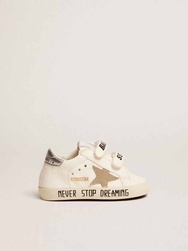 Golden Goose - Baby School sneakers with dove-gray suede star and silver metallic leather heel tab in 