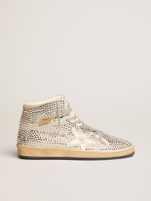 Golden Goose - Sky-Star sneakers in optical white suede with all-over crystals and white nappa leather star in 
