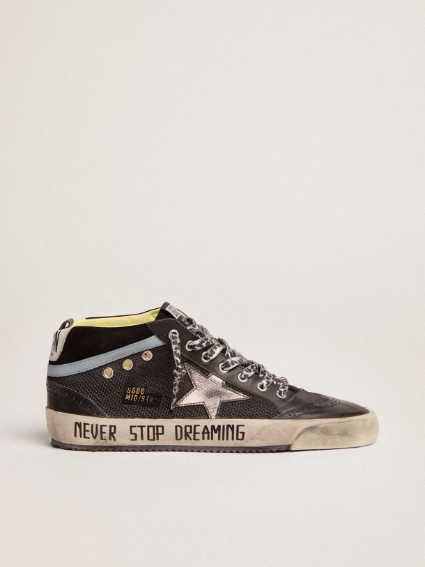 Golden Goose - Mid Star LTD sneakers in black leather and mesh with dark-gray metallic leather star in 