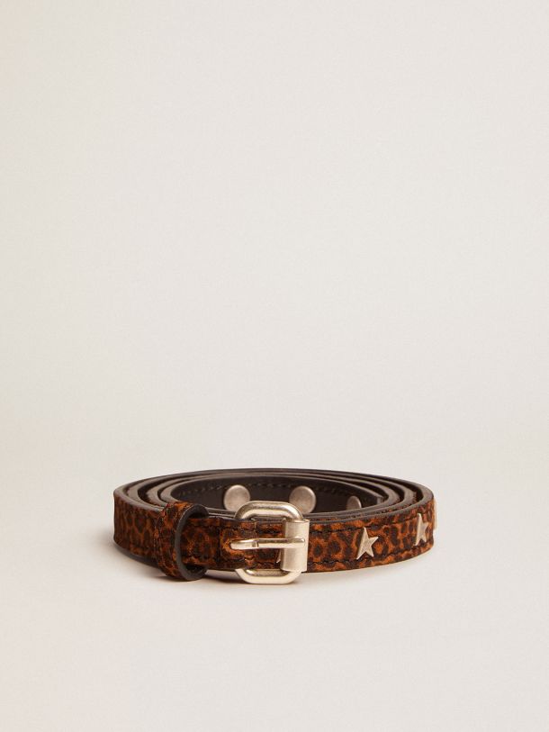 Golden Goose - Molly belt in brown leopard-print suede with star-shaped studs in 