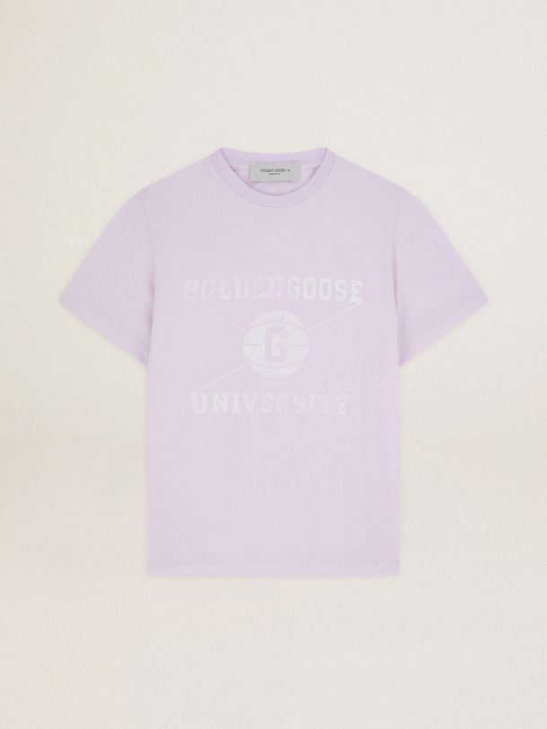 Golden Goose - Lavender Journey Collection T-shirt with white Golden Goose University print in 