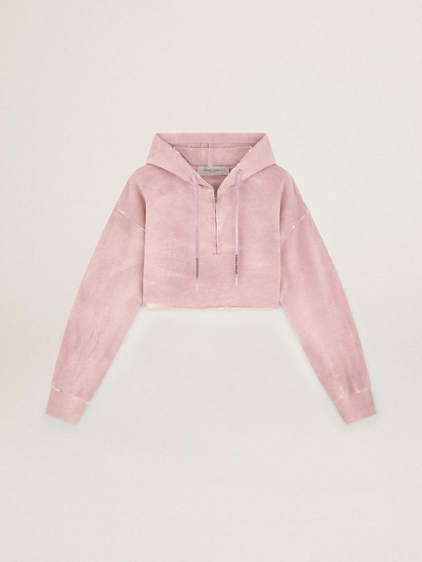 Golden Goose - Pale mauve cropped Journey Collection hooded sweatshirt with tone-on-tone Golden lettering on the back in 