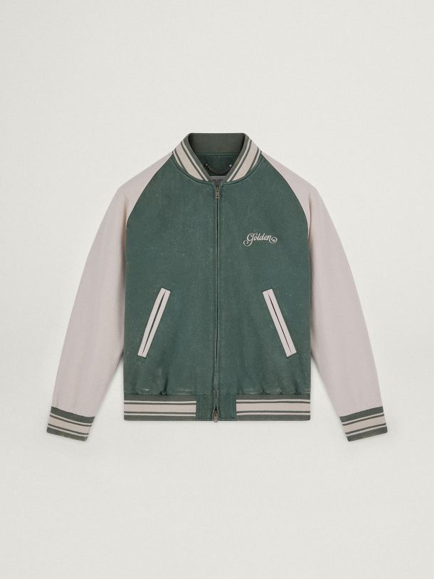 Golden Goose - Military-green and white Journey Collection Eric bomber jacket with a lived-in effect and contrasting embroidery on the back in 