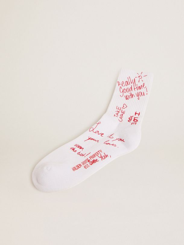 Golden Goose - Weiße Socken mit rotem Letteringprint in 