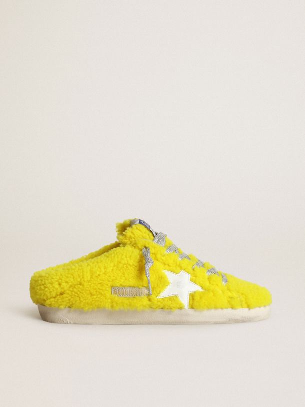 Golden Goose - Super-Star Sabots in fluorescent yellow shearling with white leather star in 