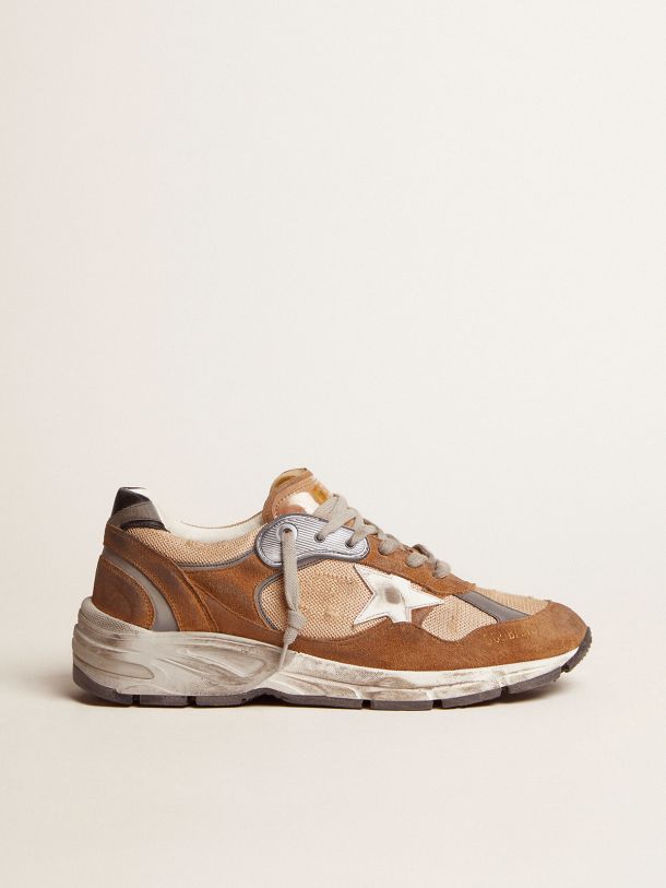 Golden Goose - Dad-Star sneakers in tobacco-colored mesh and suede with white leather star and black leather heel tab in 