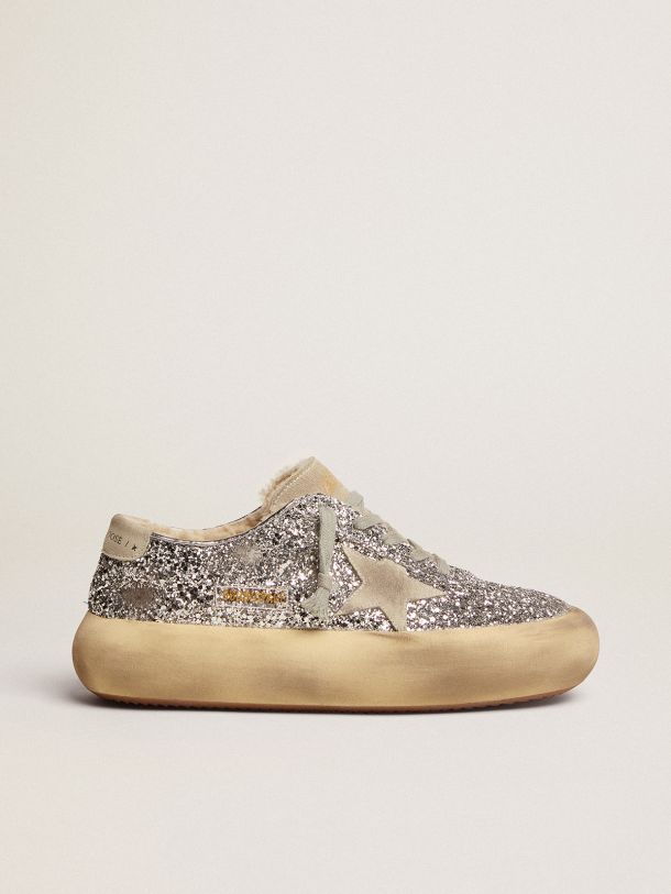 Golden Goose - Space-Star shoes in silver glitter with shearling lining in 