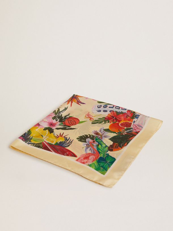 Golden Goose - Lemonade-colored silk scarf with multicolored tropical print in 