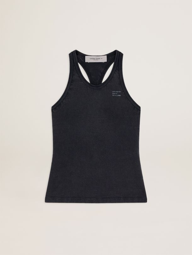 Golden Goose - Anthracite-gray Journey Collection Elide tank top with white lettering on the front in 