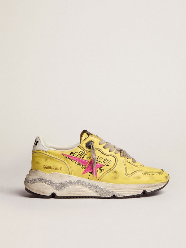 Running Sole sneakers in yellow nappa leather with pink plasticeffect