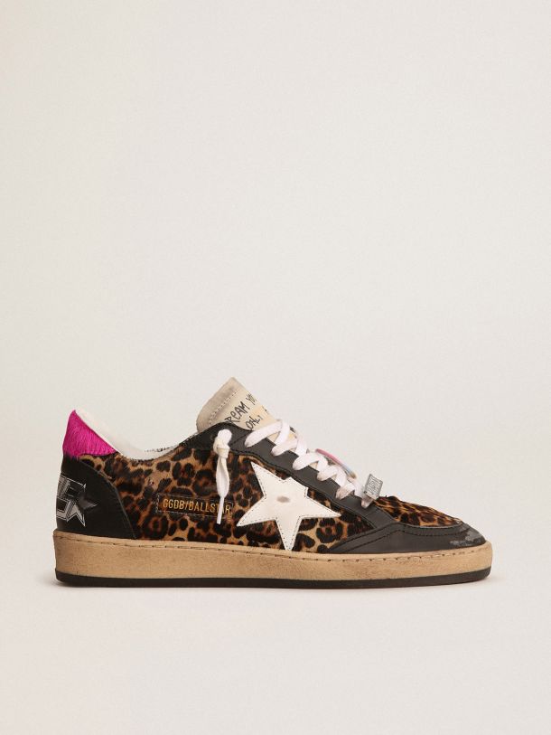 Golden Goose - Ball Star sneakers in leopard-print pony skin with a white leather star and multicolored pins in 