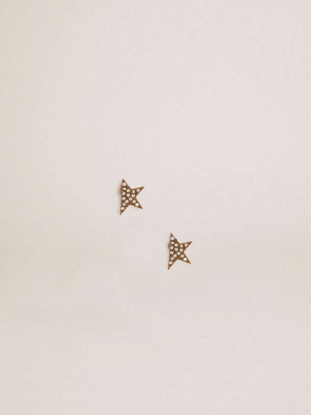 Star Jewelmates Collection stud earrings in old gold color with decorative crystals