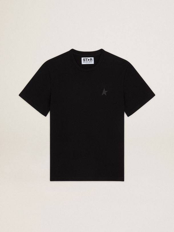 Golden Goose - T-shirt nera Collezione Star con stella ton sur ton sul davanti in 
