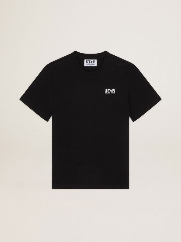 Men's black T-shirt with contrasting white logo and star
