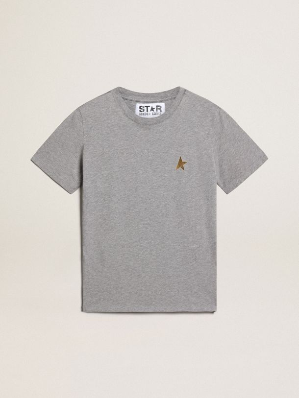 Grau meliertes Baumwoll-T-Shirt aus der Star Collection mit goldfarbenem Kontraststern an der Vorderpartie