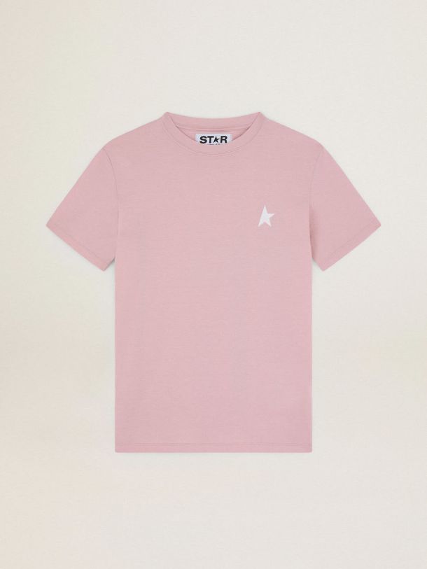 Golden Goose - T-shirt Collezione Star color rosa lavanda con stella bianca a contrasto sul davanti in 