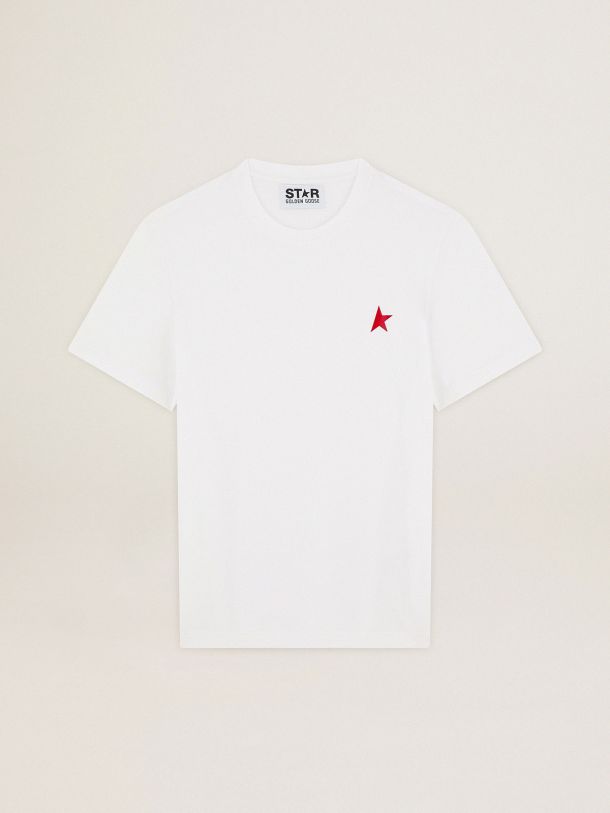 Golden Goose - T-shirt blanc collection Star avec étoile rouge contrastée sur le devant in 