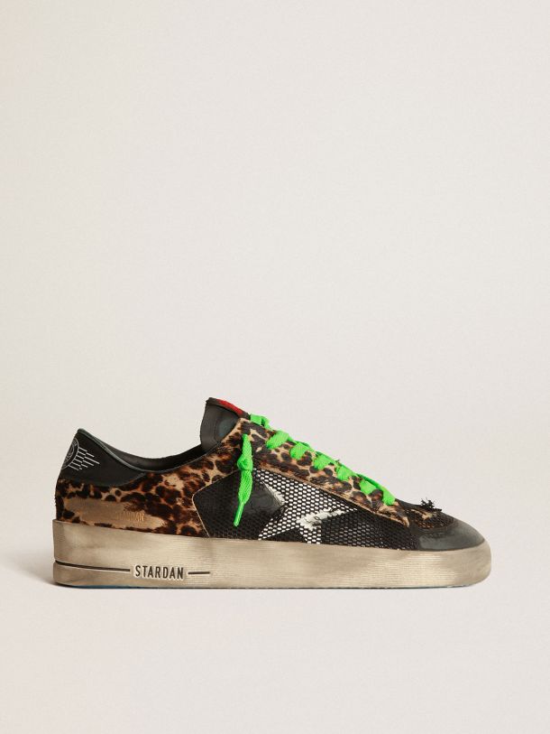 Golden Goose - Leopard print Stardan sneakers with green laces in 