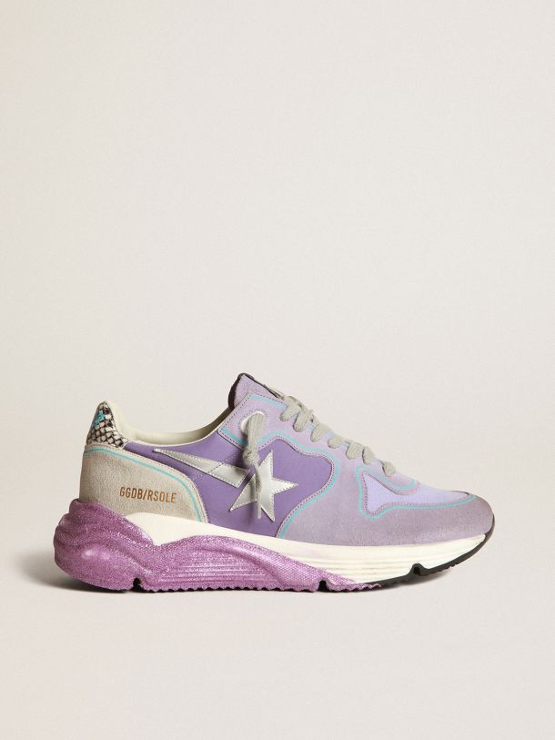 Lavender Running Sole sneakers with glittery sole and silver star