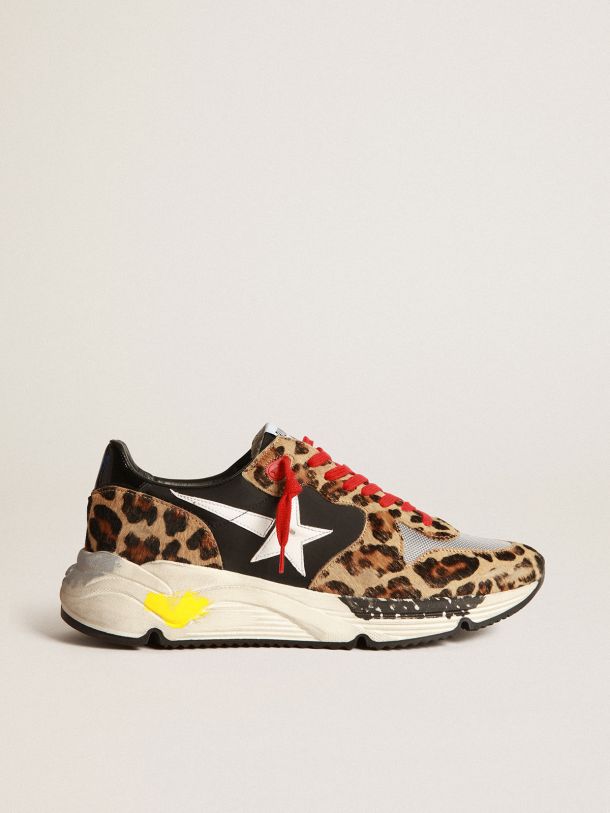 Golden Goose - Running Sole sneakers in leopard-print pony skin with red laces in 