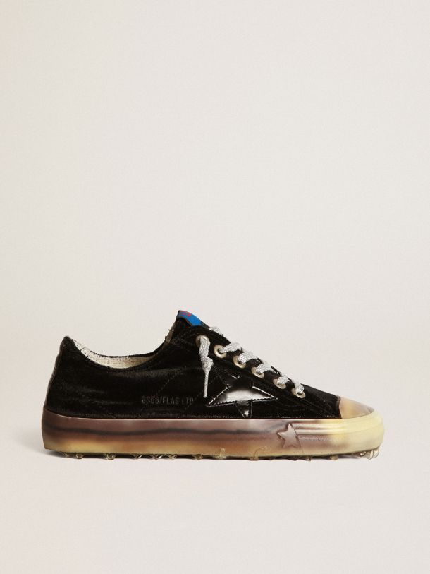 Golden Goose - V-Star LTD sneakers in black velvet with a black laminated leather star and heel tab in 