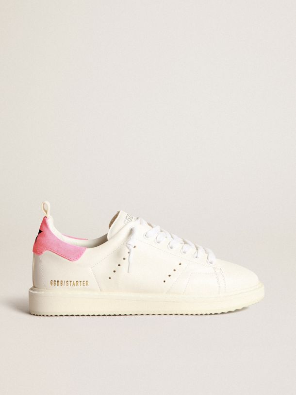 Starter sneakers in white nappa leather with pink suede heel tab
