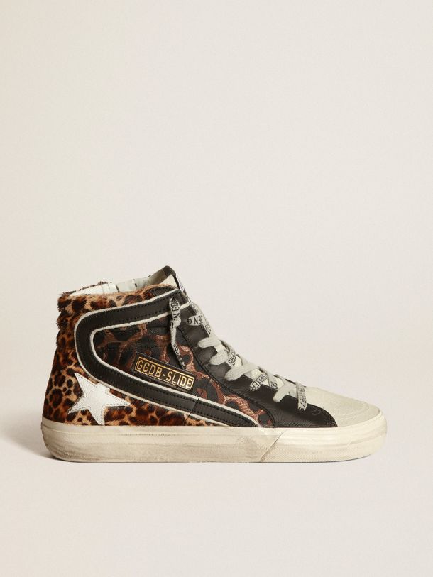 Golden Goose - Slide sneakers in leopard-print leather in 