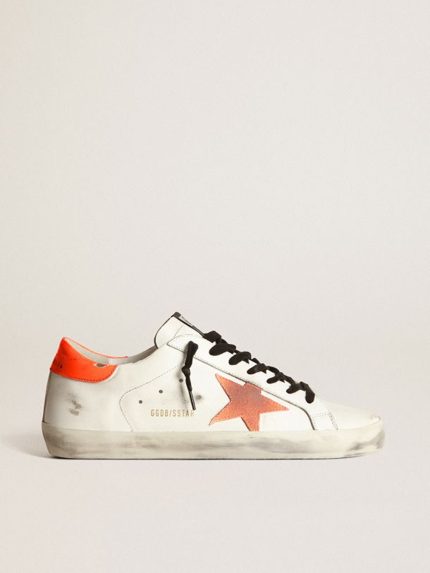 Golden Goose - Super-Star sneakers with star and fluorescent orange heel tab in 