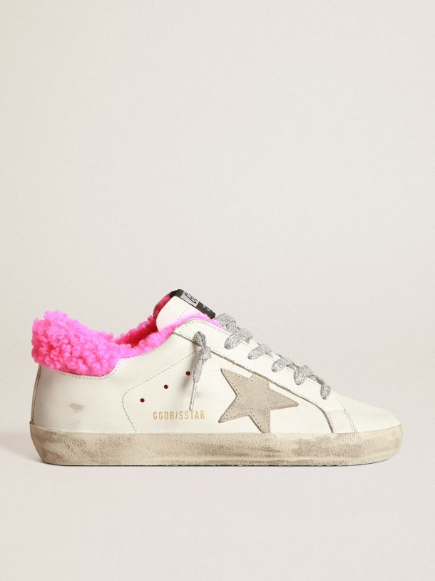 Golden Goose - Super-Star sneakers with fuchsia shearling lining and ice-gray suede star in 