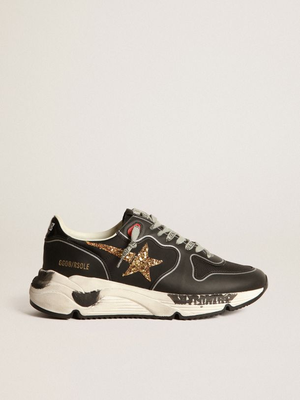Golden Goose - Black Running Sole sneakers with glittery gold star in 