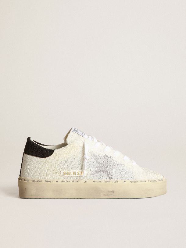 Golden Goose - Hi Star sneakers in white knit with silver knit star and black knit heel tab in 