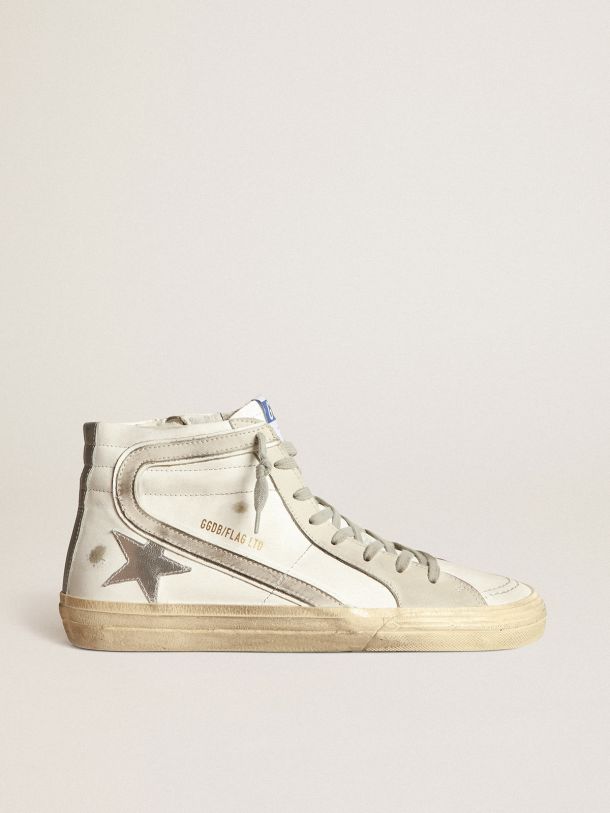 Golden Goose - Slide LTD sneakers with silver laminated leather star and gray nubuck flash in 